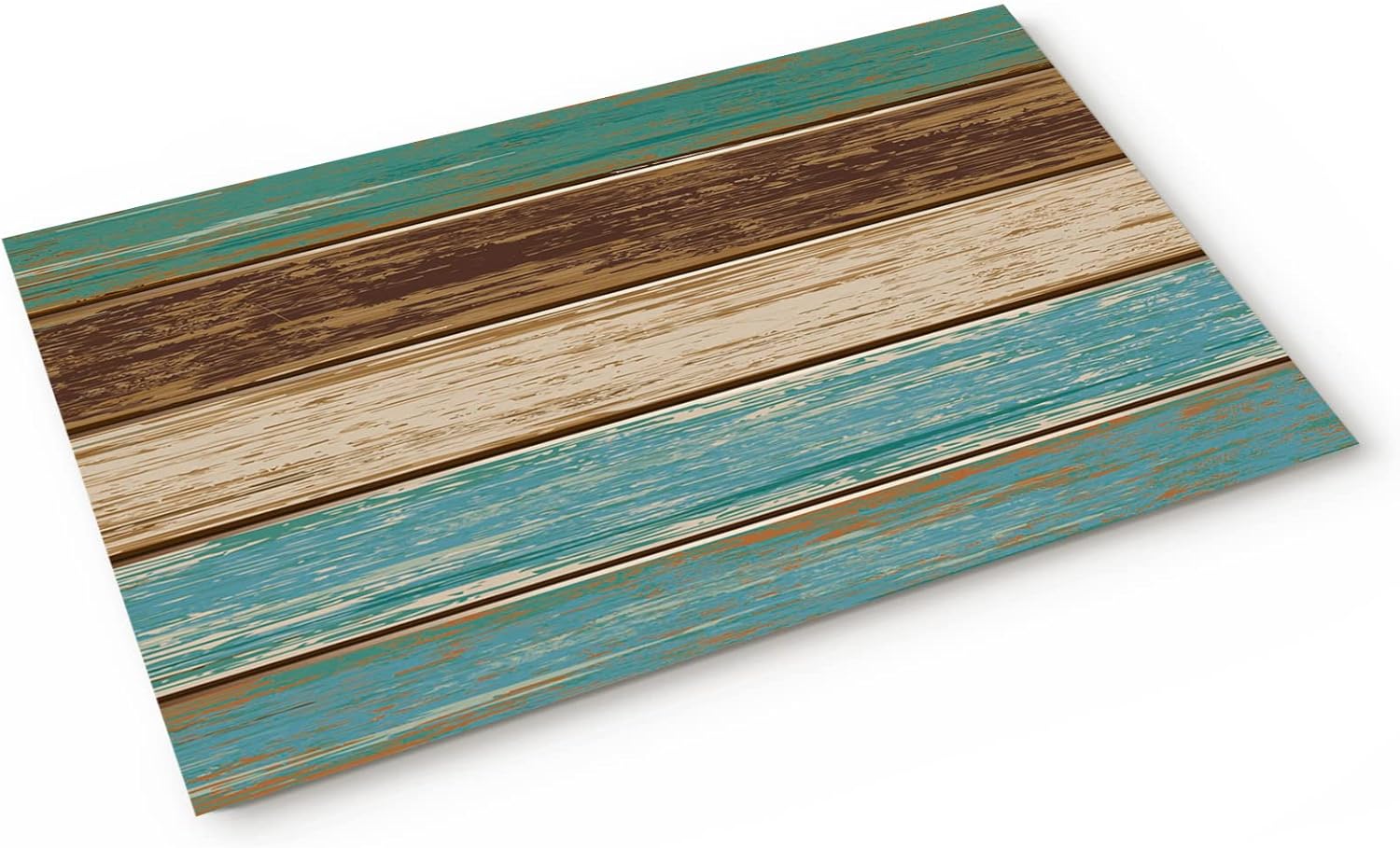Turquoise Door Mat, Teal Rustic Wood Board Front Door Mat