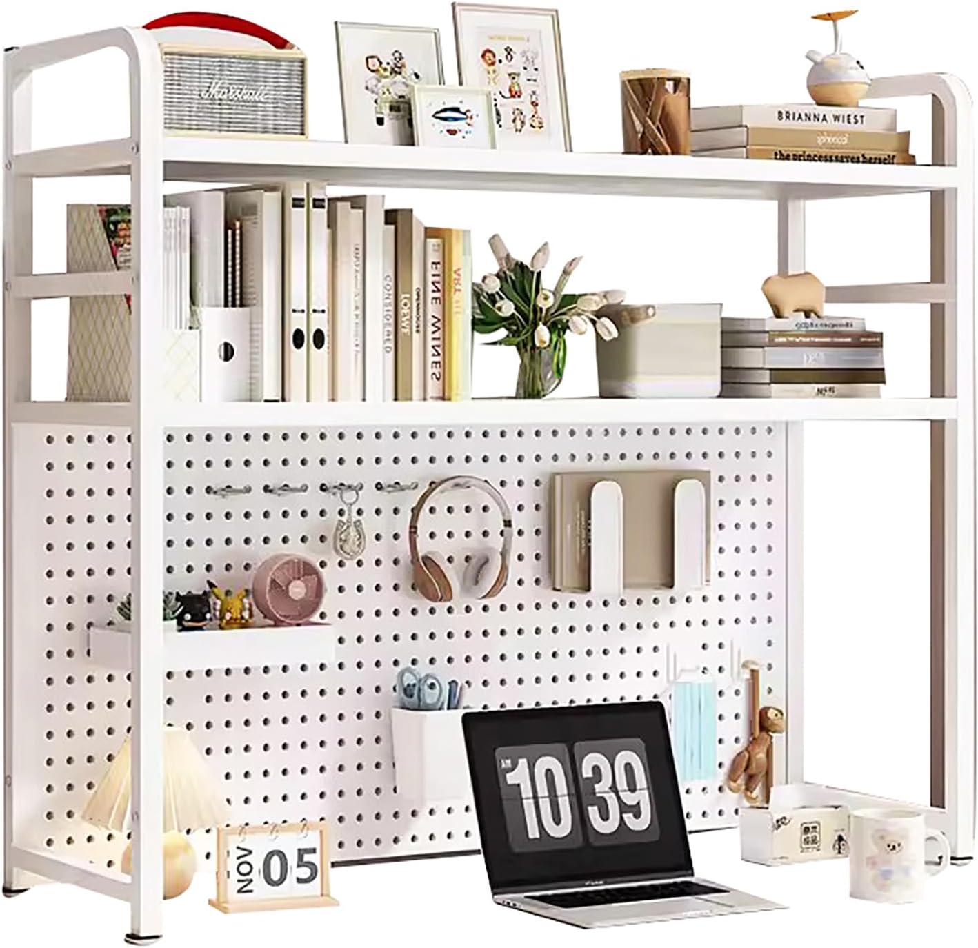 ZJGFCB Computer Desktop Bookshelf,Metal Desk Hutch Dorm