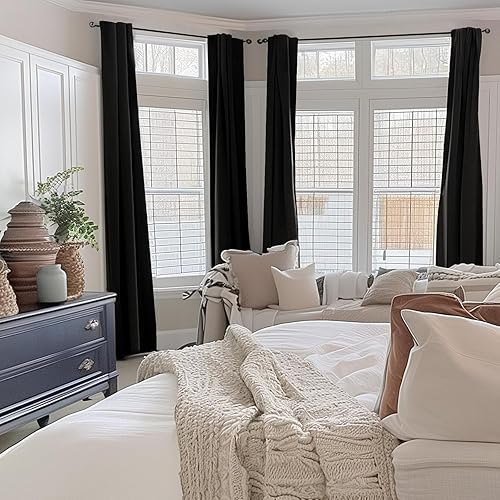 Miniatura 3 de INOVADAY Cortinas opacas 100% negras de 96 pulgadas de largo, juego de 2 paneles de cortinas opacas de lino con pestaña trasera y bolsillo para