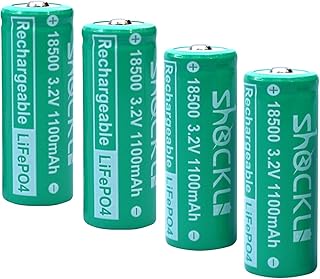 18500 3.2V Solar Batteries, shockli 18500 3.2 Volt 1100mAh LiFePO4 Lithium Phosphate Rechargeable Solar Battery for Outdoor Solar Lights (4-Pack)