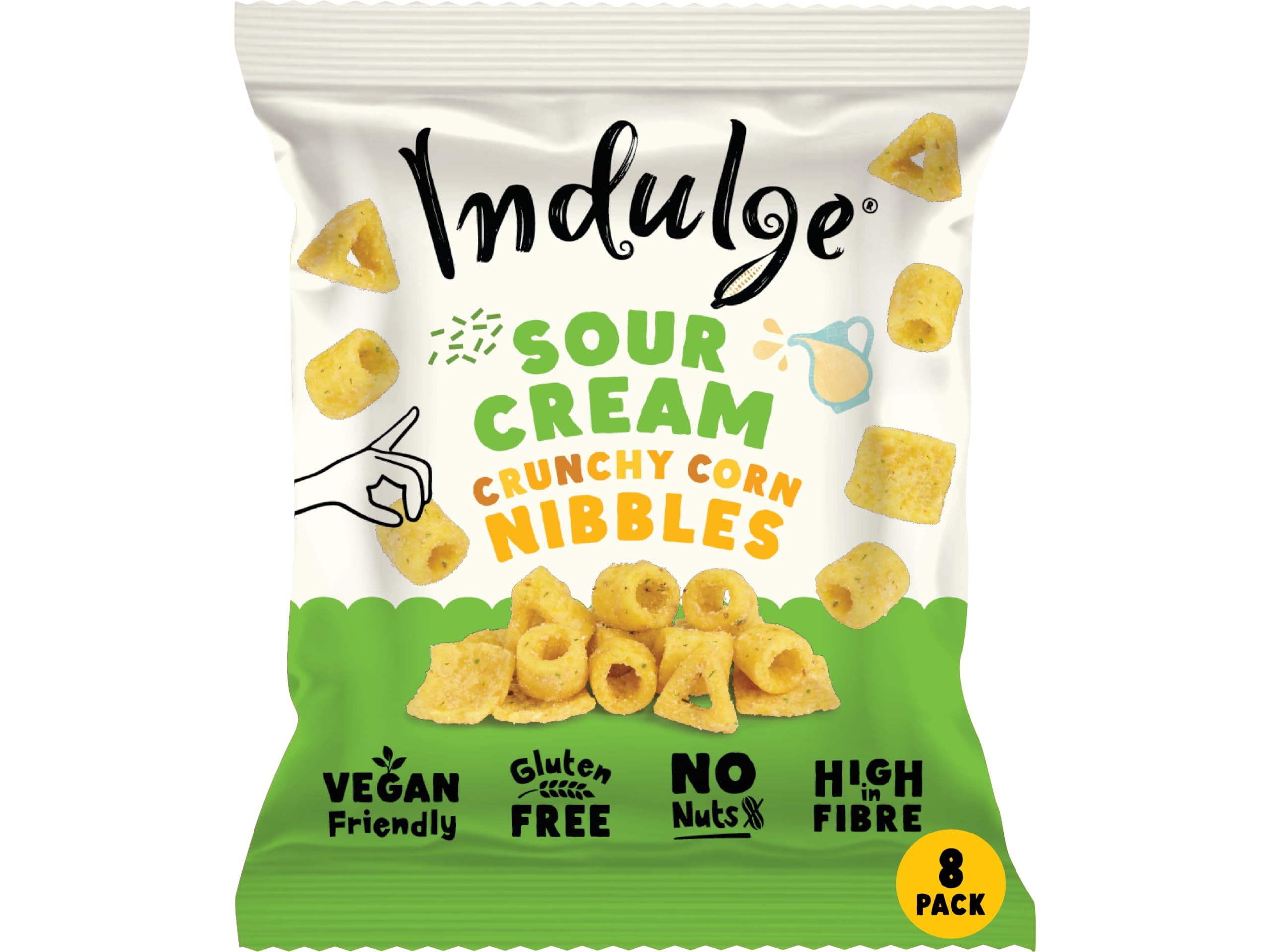 Indulge - Crunchy Corn Nibbles - Sour Cream Flavour - Gluten Free, Low Salt, Low Fat, Nut Free, Vegan - 20g x 8 bags (20g (Pack of 8), Sour Cream)