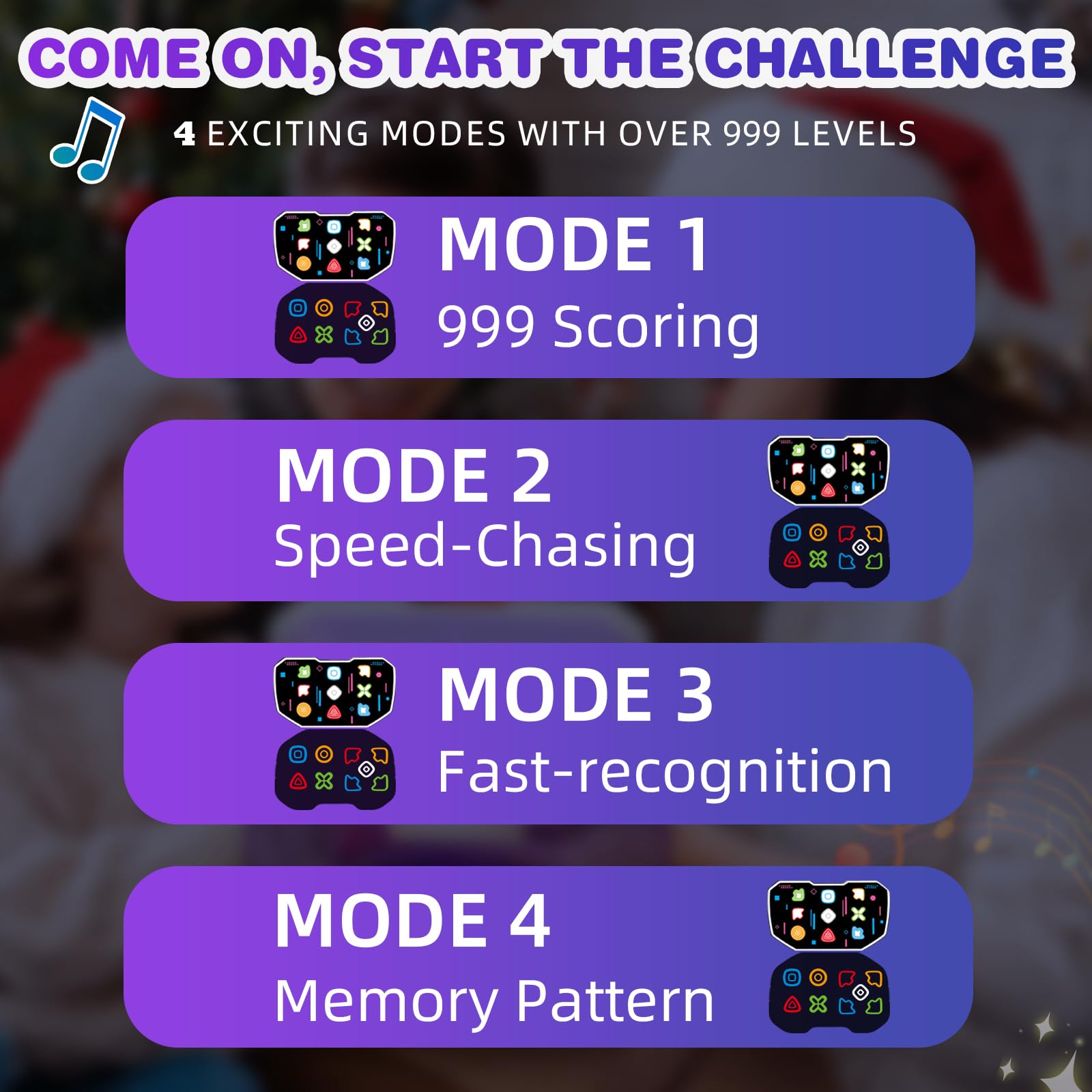 YESGAMO Handheld Dance Games for Kids - 4 Fun Brain & Memory & Reaction & Speed Training Pop Fidget Toys for Boys and Girls -Birthday Gifts for Age 6-12 Years Old Kids Teens Gift Ideas-W/Battery