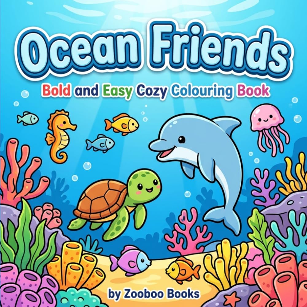 Ocean Friends Colouring Book: A Fun Under the Sea Colouring Book Cute Ocean Animals, Bold Lines & Simple Pages for Kids to Adults to Relax & Unwind