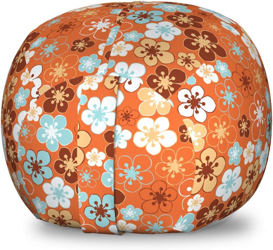 Ambesonne Orange Storage Toy Bag Chair, Old Fashioned Doodle Flora Abstract Blooming Meadow in Summer Theme, Stuffed Animal Organizer Washable Bag, Small Size, Sky Blue Orange Brown