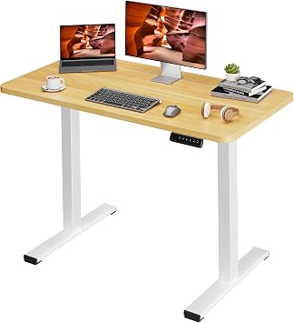 47x24One-Piece Adjustable Small Standing Desk for Home Office | Maple Stand Up Electric Splice Board Desk with Adjustable Height for Small Space, for Computer Workstation