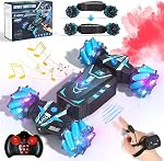 Remote Control Car Hand Controlled Gesture RC Stunt Car with Spray & Lights & Music for Kids 6-13 Years Old, 4WD 2.4GHz Off-Road Vehicle 360° Double Sided Rotation Crawler Toy Car Gifts for Boys Girls