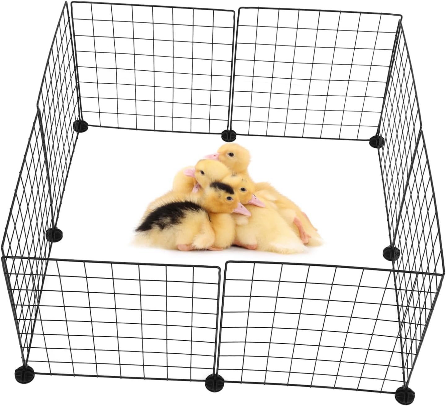 Yardwe 8pcs Small Animals Pet Playpen Wire Grid Fence for Guinea Pigs Bunnies Ferrets and Mice Use with Buckles for Stability Black