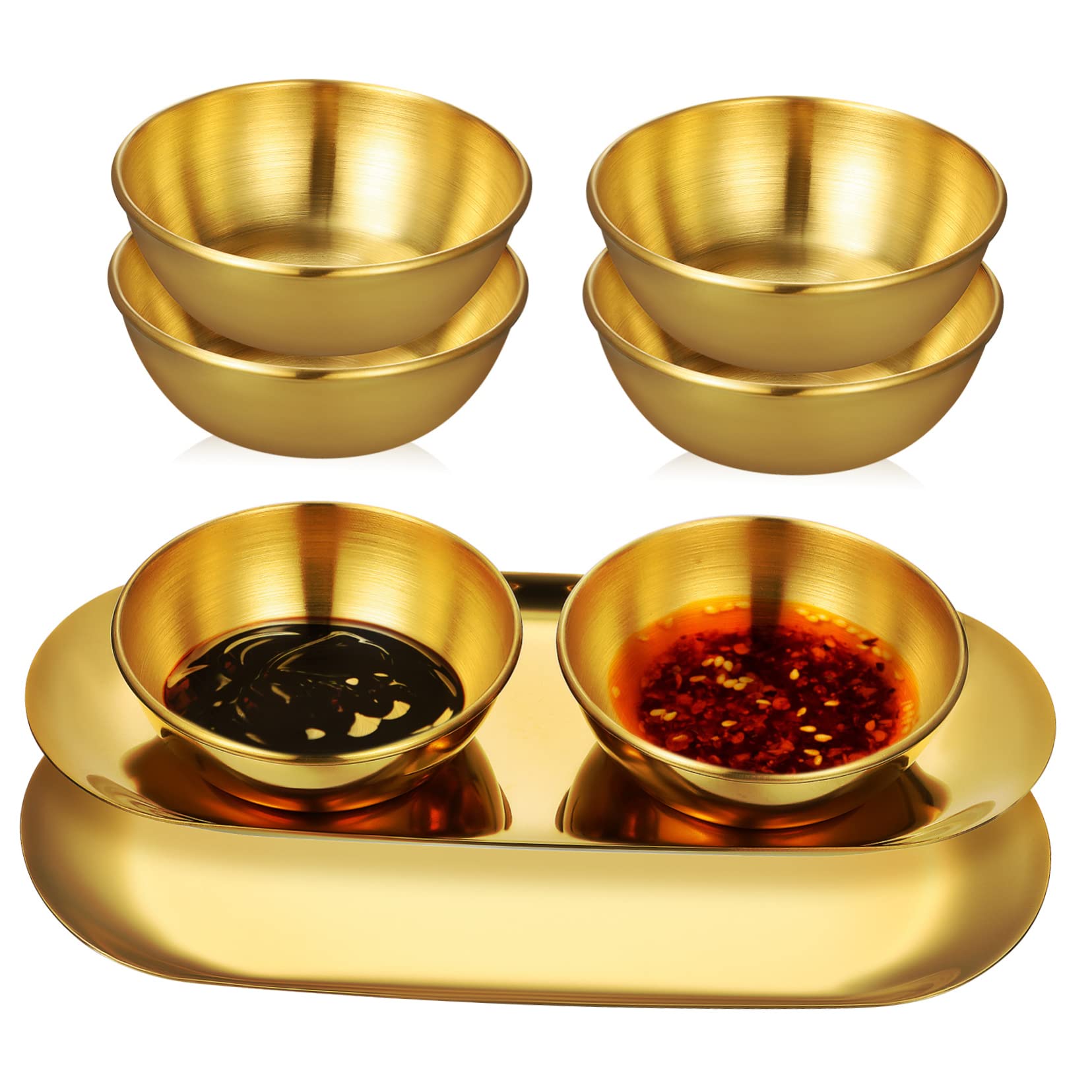 CONGARTENO 6 Pcs Sauce Bowl Tray Round Tray Soy Dishes Dip Bowl Gold Bowl Round Decorative Tray Jewelry Dish Tray Round Serving Platter Small Round Bowls Sushi Bowls Trim Tray Stainless Steel