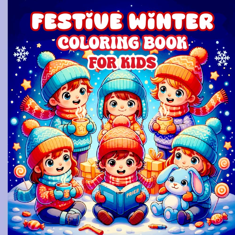 Festive Winter Coloring Book For kids: Fun festive winter coloring pages for kids with cheerful scenes snowy activities and easy illustrations for creative coloring time