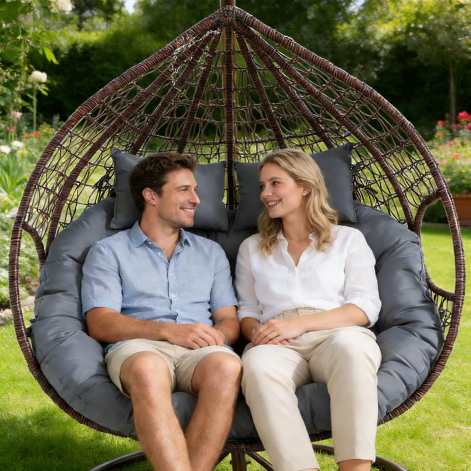 Sitzkissen Für 2-Personen-Hängemattenschaukelstühle, Ersatzkissen Für Doppelsitzer-Eierstuhl, Hängesessel Kissen, Polster, Auflage Für Polyrattan/Rattan Hängeschaukel(Gray)
