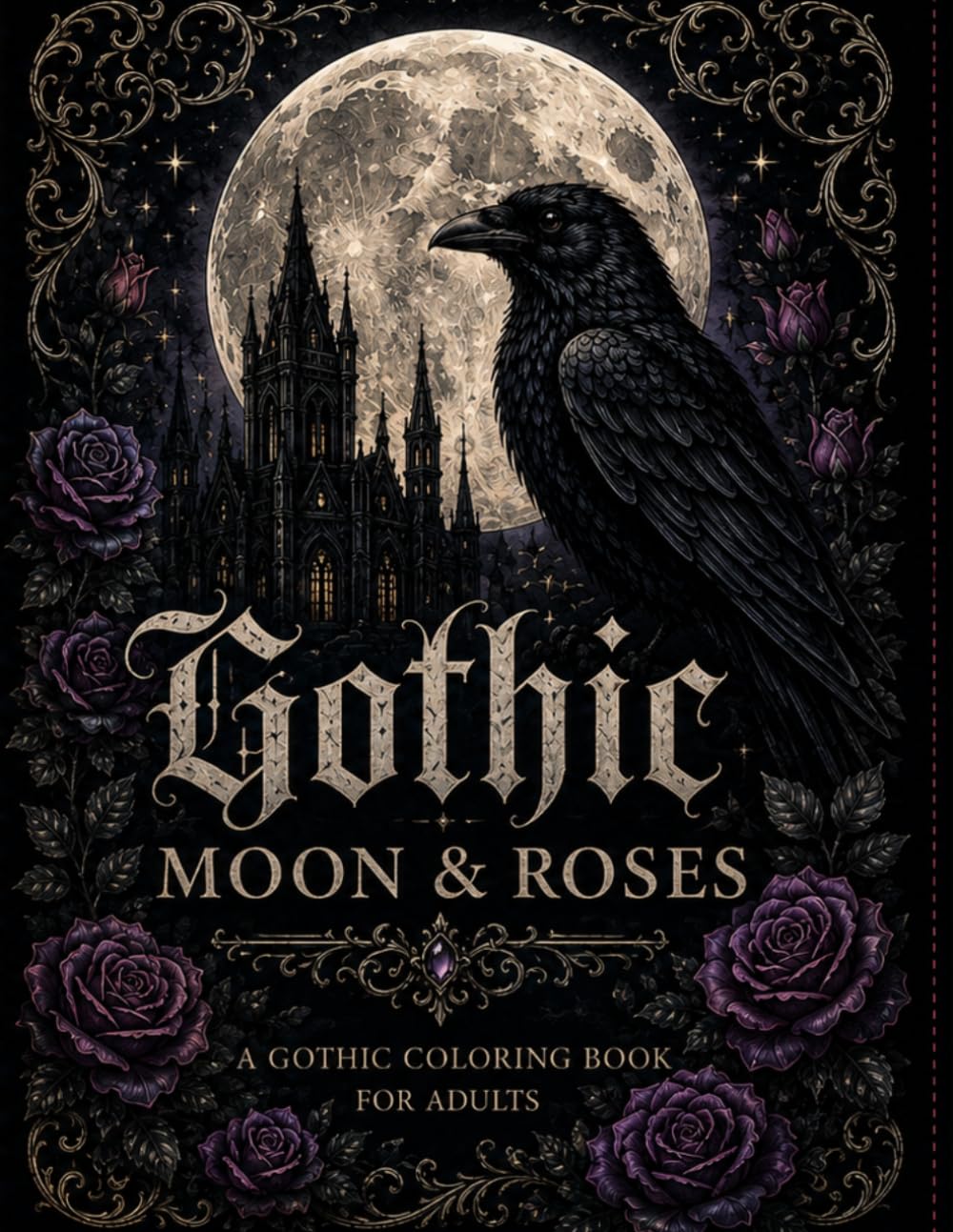 Gothic Moon & Roses: A Dark Fantasy Adult Coloring Book