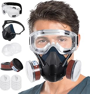 Respirator Mask with Filters - Half Face Respirator with Safety Glasses, Reusable Respirator Mask with Filters, Gas Mask for Chemical, Organic Vapor, Paint, Construction, Woodworking, Welding