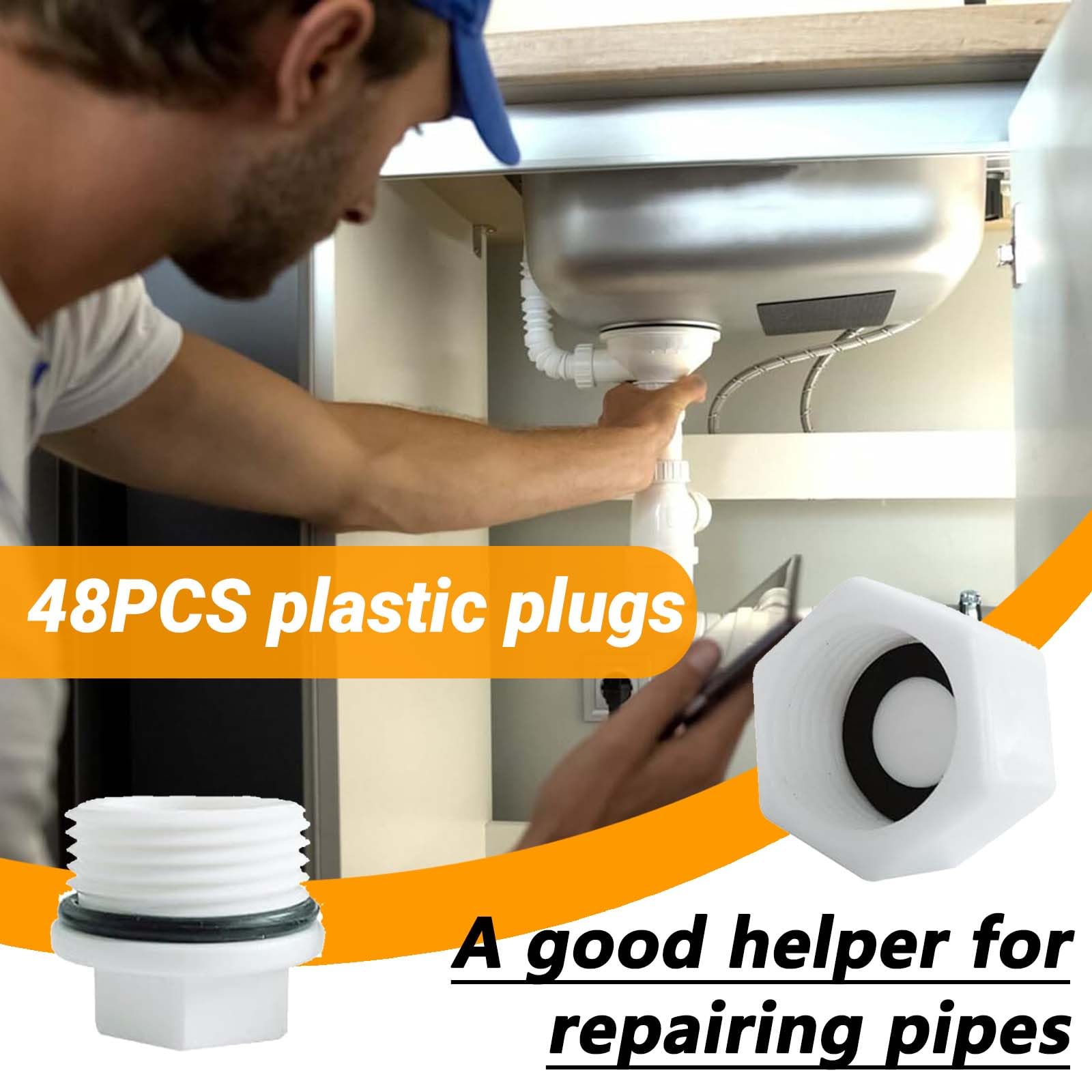 48 sztuk TREABEAR Plastikowe zaślepki gwintowane, zaślepki do węży hydraulicznych 1 3/4 cala 1/2 cala, wtyczka z PCW 1/2 cala gwint męski i żeński, zaślepki węża z gumowym pierścieniem i zatyczką do