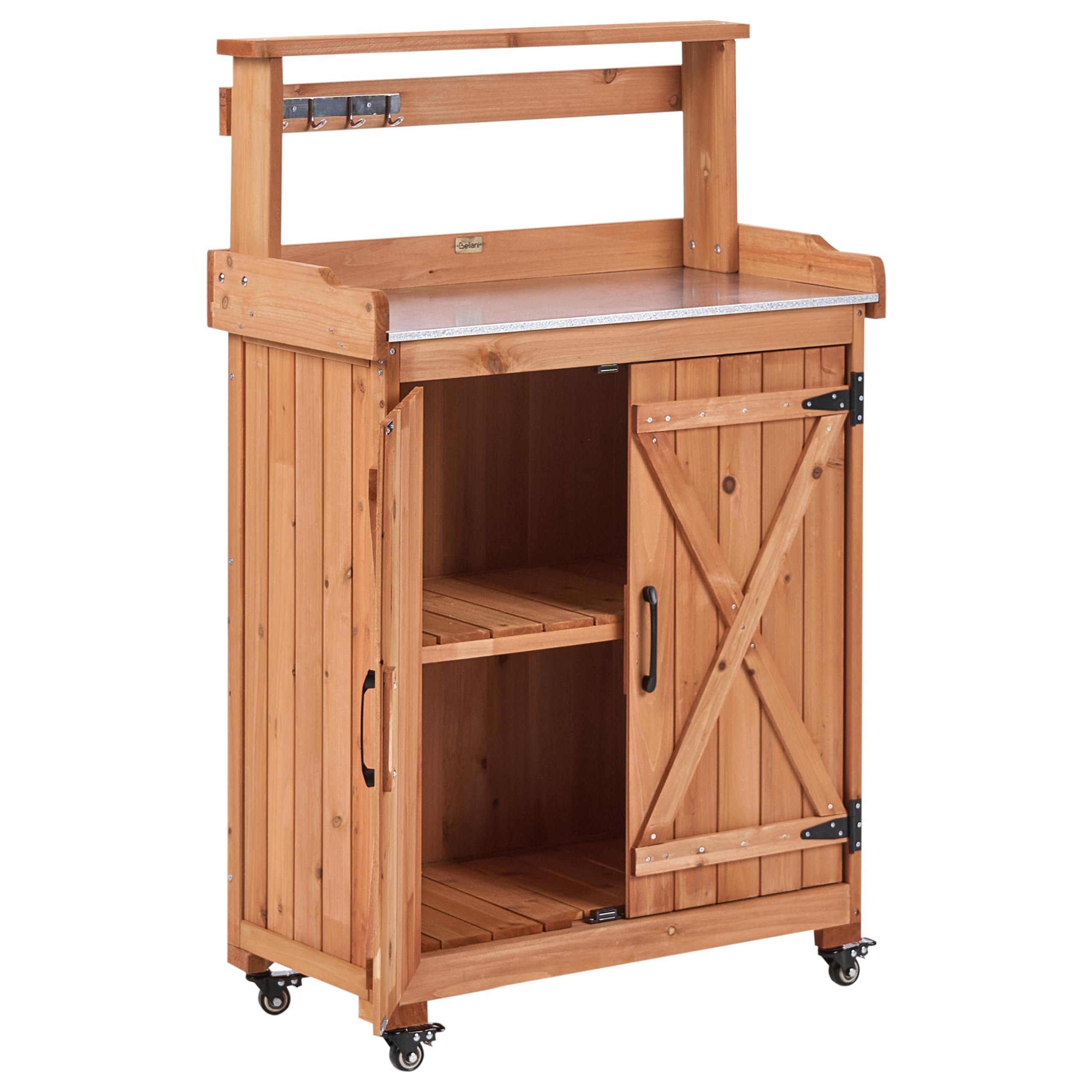 Altolia Table de Rempotage Bois de Sapin 74x40x119 cm Plan de Travail Fer Roulettes Marron Clair