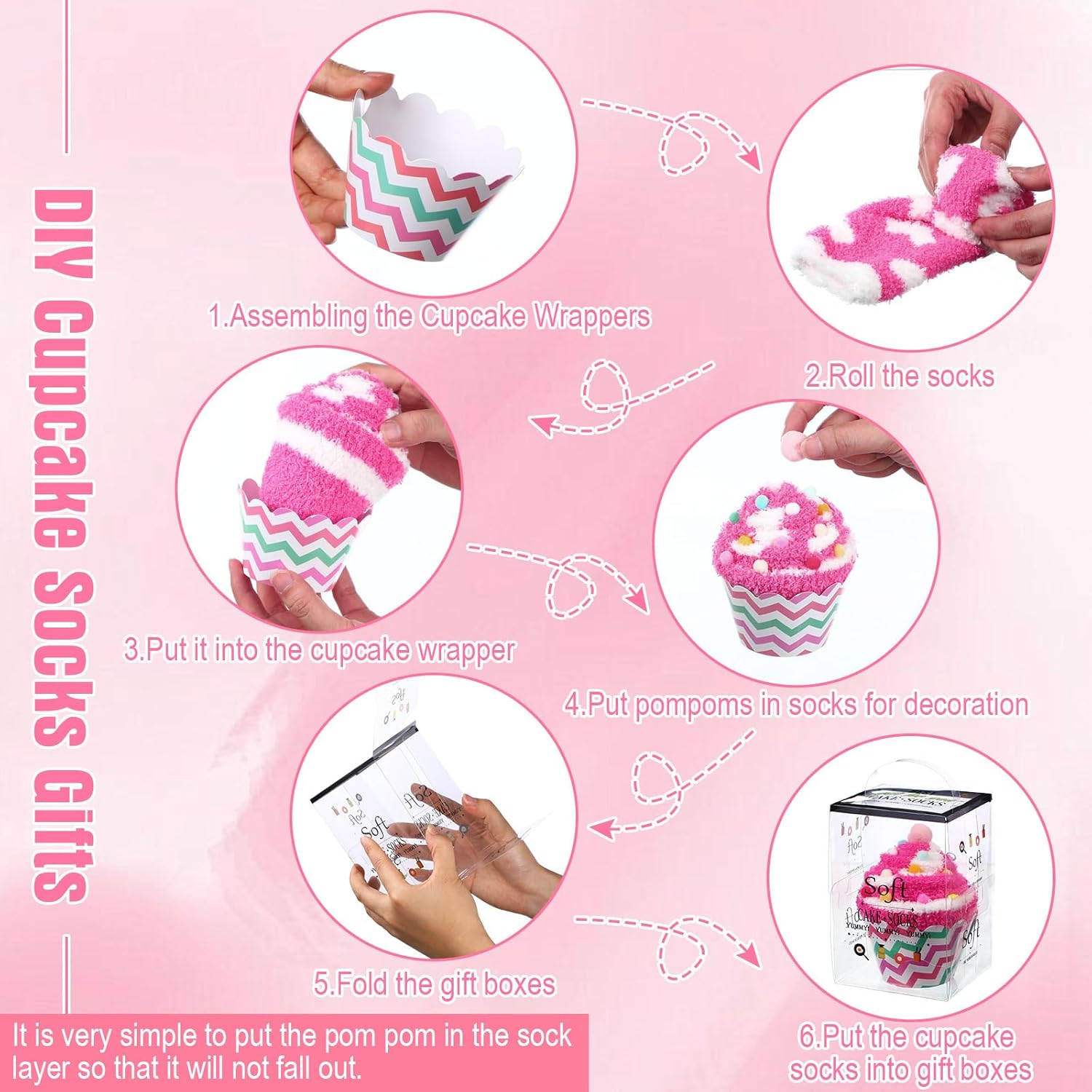 Geyoga 12 Pair Valentine's Day Cupcake Socks Fuzzy Heart Socks Gifts for Women Bulk Fluffy Cozy Slipper Sock DIY - Image 4