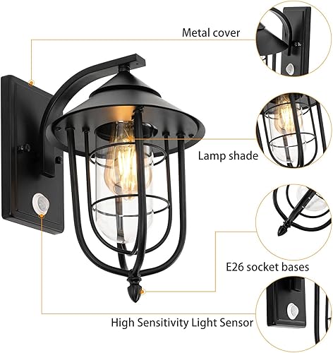 Miniatura 5 de YIYIBYUS Luces de pared para exteriores con sensor de movimiento, aplique de porche del anochecer al amanecer, faroles de pared exteriores