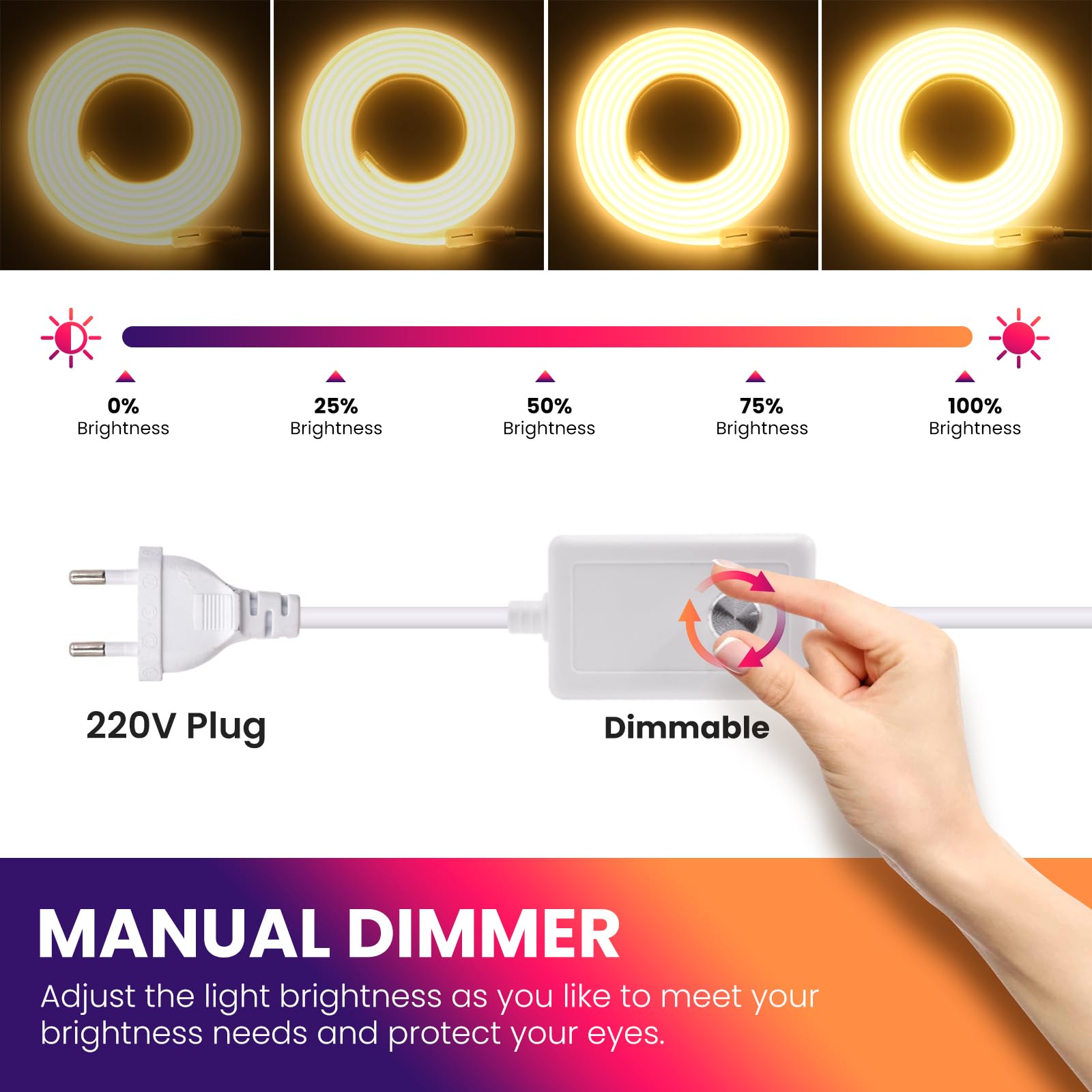 Dimmbar 230V Neon LED Streifen, 288LEDs/m Superhell Hohe Dichte IP65 Wasserdicht Diffusion Flex COB LED Lichtleisten Schlauch, Alle 50cm Schneidbar (Warmweiß,21M)