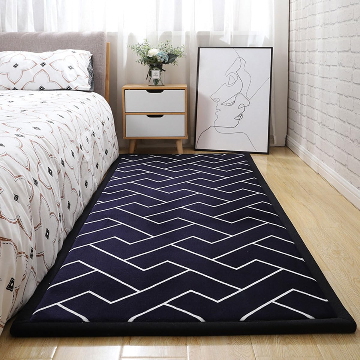 Single tree forest Large Area Rug, 2cm Thick Kids Carpet, Easy to Clean, for Boys and Girls-Blue black brick pattern-190 * 280cm — image 1