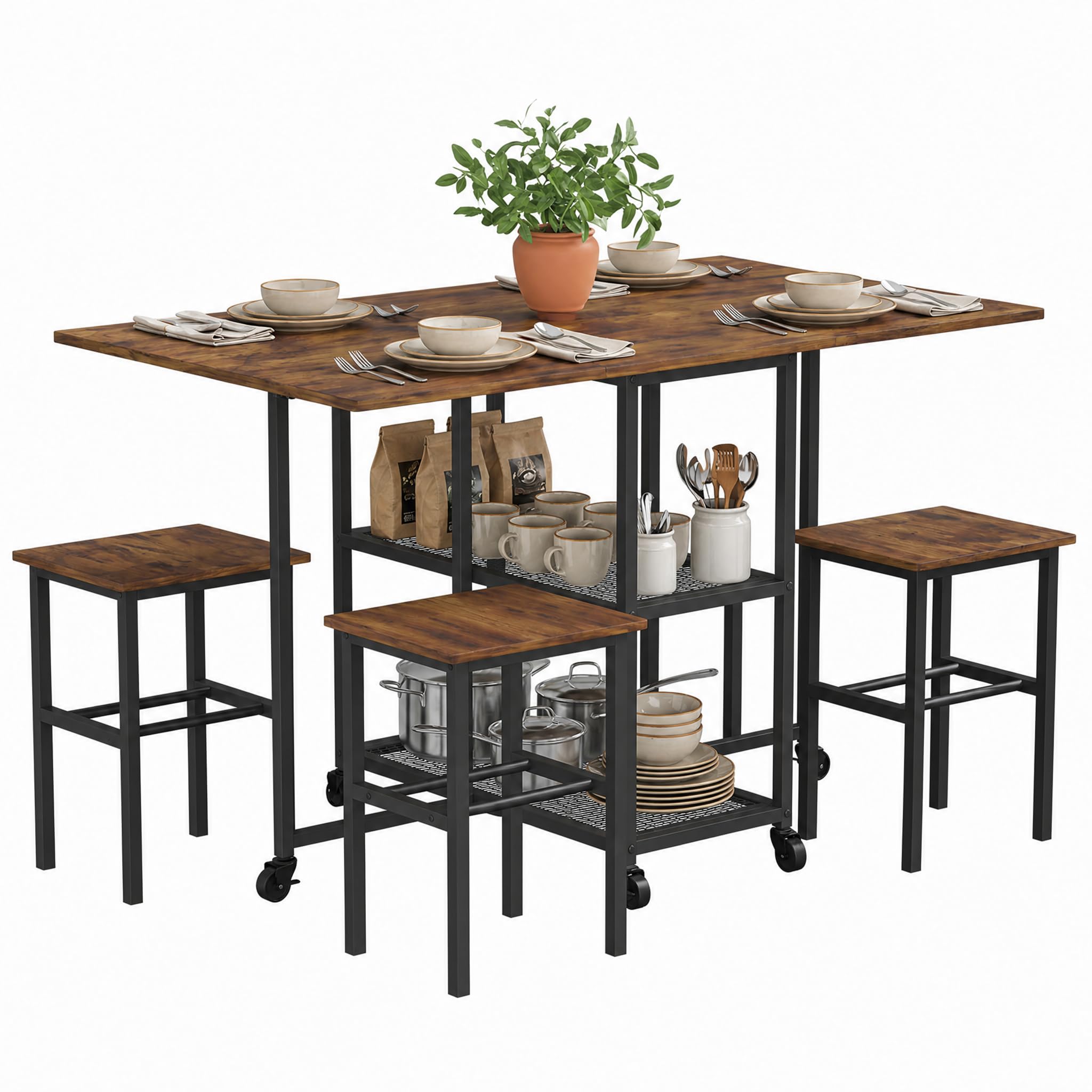 Mondeer Folding Space-Saving Dining Table and Chairs Set 4