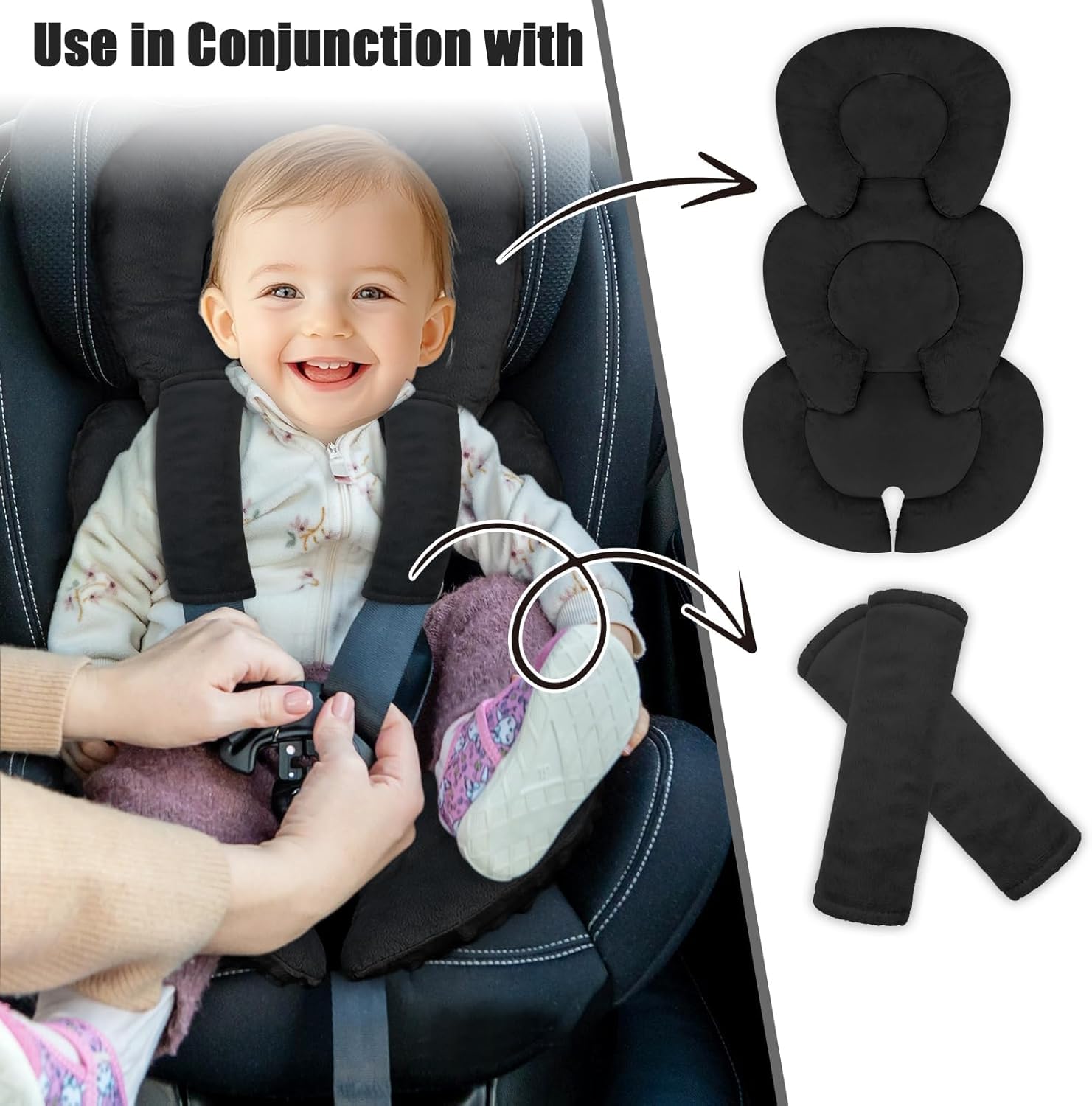GFU Inserto per seggiolino auto per neonati, supporto per testa e corpo, inserto reversibile per seggiolino auto con cinghie imbottite, morbido cuscino per passeggino per ragazzi e ragazze, adatto per