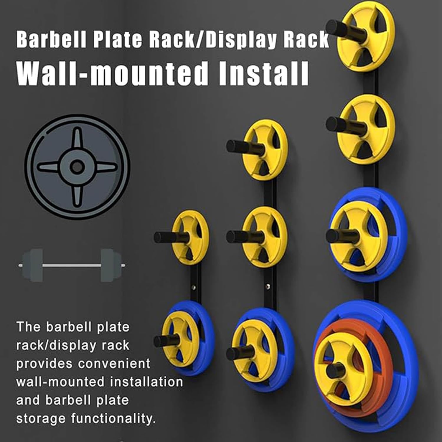 Wall Mount Barbell Plate Rack,Fitness Weight Plate Storage Rack,Fit 2in Olympic Plates,250kg Strong Bearing Capacity,for Space Saving for Home Gym,B