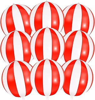 9 Pack Circus Balloons - LIYDE Carnival Decorations Circus Theme Party Decorations Circus Decorations 22 Inch 360 Degree 4D Carnival Balloons (White and Red)