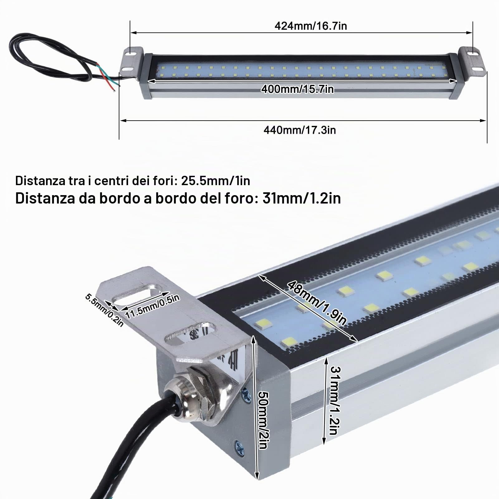 Lampada LED da Lavoro 12W 24V Tubo Luce per Illuminazione Macchine Utensili CNC e Banchi Lavoro