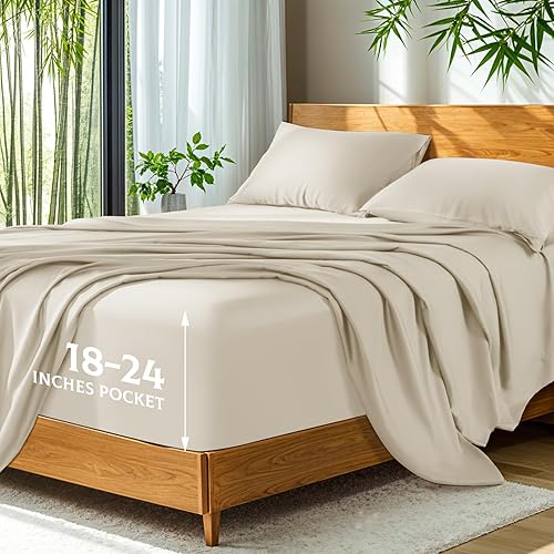 SONORO KATE 100% viscosa derivada de bambú, bolsillo extra profundo de hasta 18-24 pulgadas, sábanas ultrasuaves y refrescantes para personas que