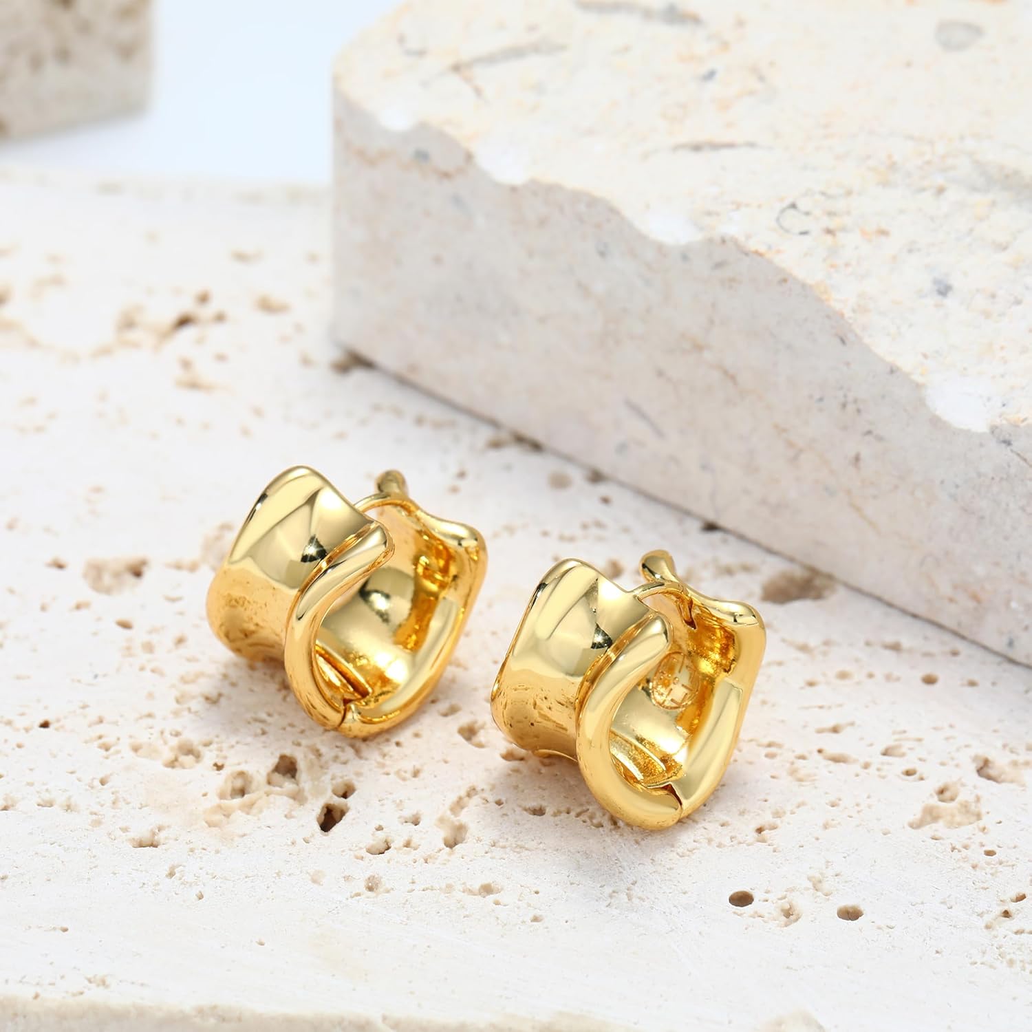 EVEYE Gold Hoop Earrings for Women Fashion Chunky Earrings Twisted Statement Earring, Hypoallergenic Hoops Earrings Thick Open 18K Gold Plated Minimalist Stack Wide Irregular Earring Jewelry - Image 4