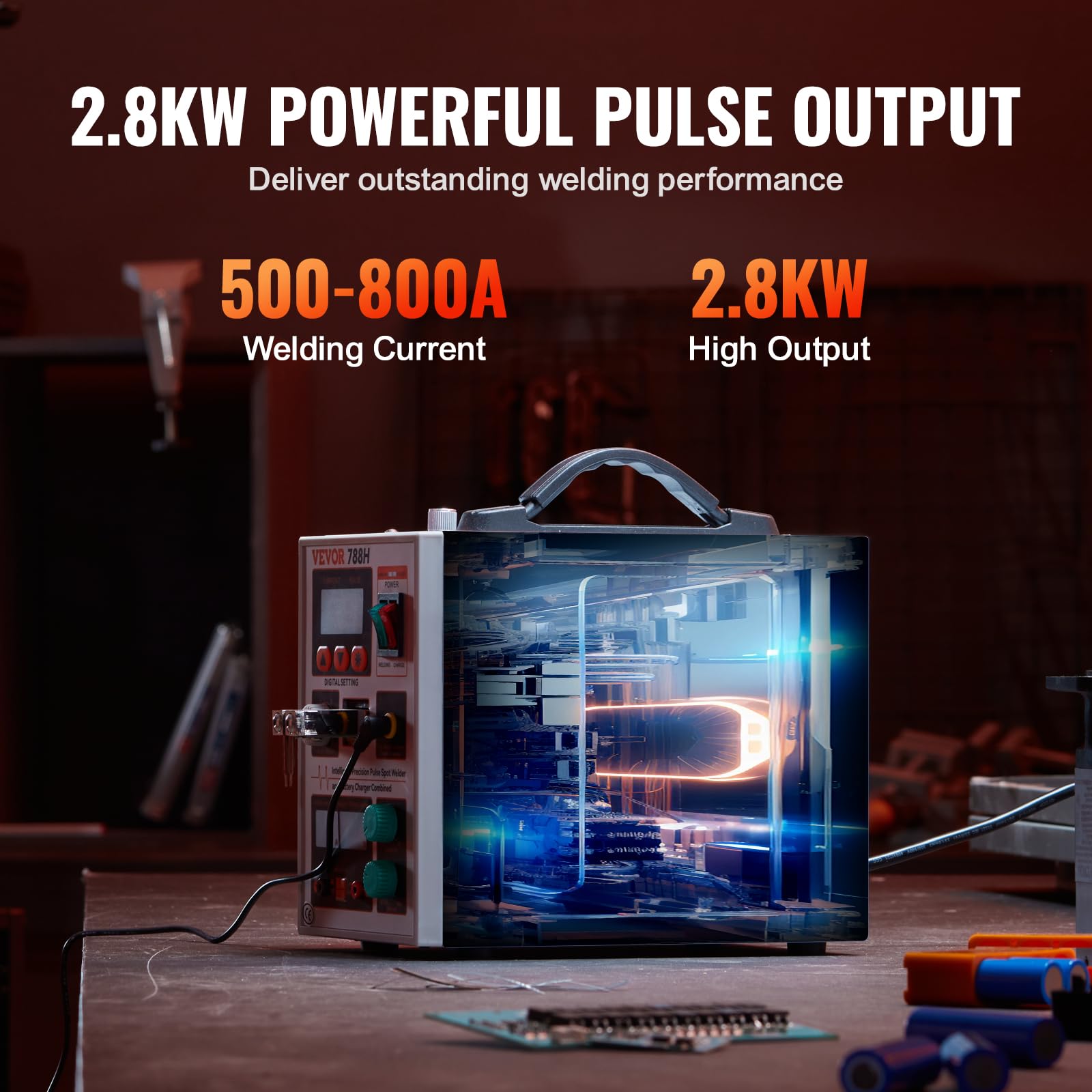 VEVOR Saldatrice a Punti a Batteria, Saldatrice a Punti a Impulsi 788H, Saldatrice a Batteria Portatile ad Alta Potenza con 2 Modalità, LED per Nichel Puro da 0,15 mm
