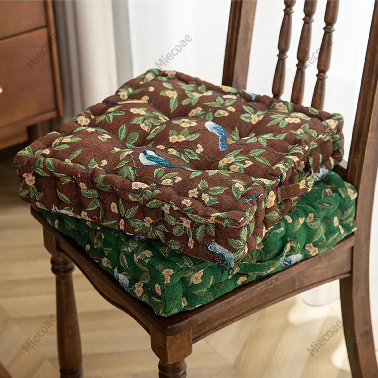 Cojines para Sillas Cojín de Meditación Cuadrado 40x40 Cojin Suelo Grandes con Asa, Cojín Silla de Jardín Exterior y Interior, Cojines para Bancos de Ruedas Comedor(Leaf-3)