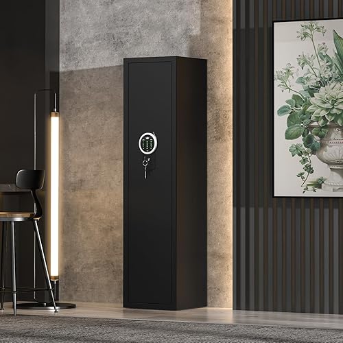 Miniatura 6 de Kavey Caja fuerte para 5-8 armas, caja fuerte larga para rifles y pistolas del hogar con teclado retroiluminado, gabinete de armas de acceso rápido