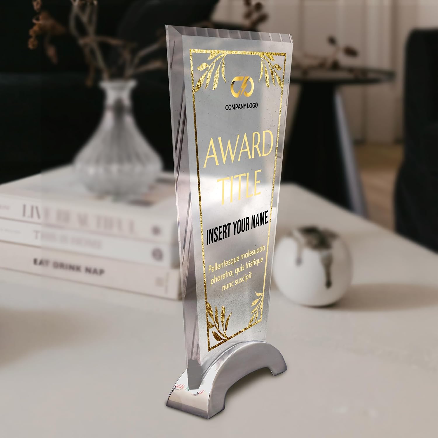9 1/4" Personalized Glass Plaque for Awards and Trophies, Custom Award for Employee of the Month, Retirement, Leadership and Appreciation Gift Awards C (p) (Design 4)