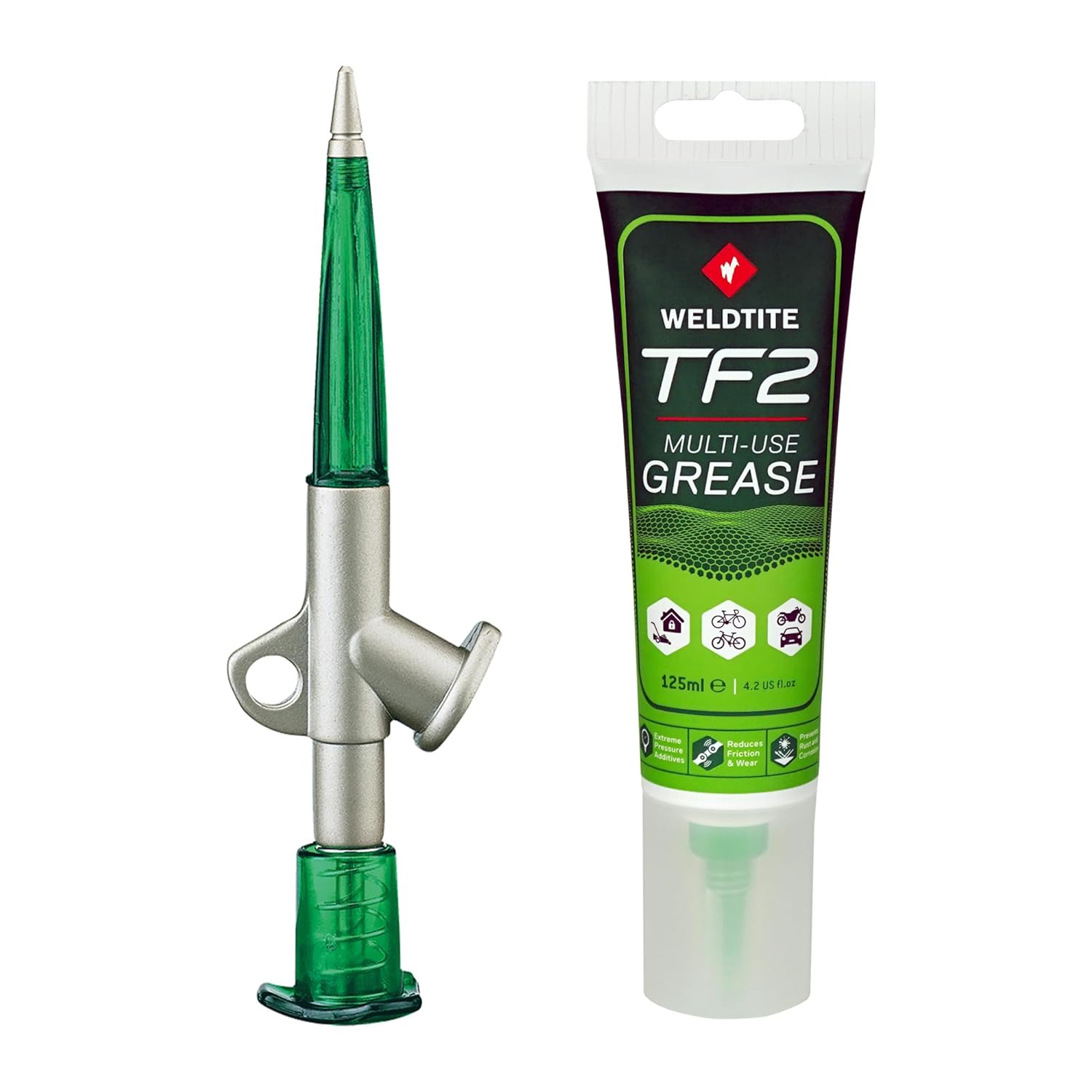 WELDTITE All Purpose Bike Grease (4.23 Fl oz) & Applicator Thread Spec 9/16 UNF 18 t.p.i. Set for Headsets, Bottom Brackets, Hubs, Pedals, & Suspension Systems
