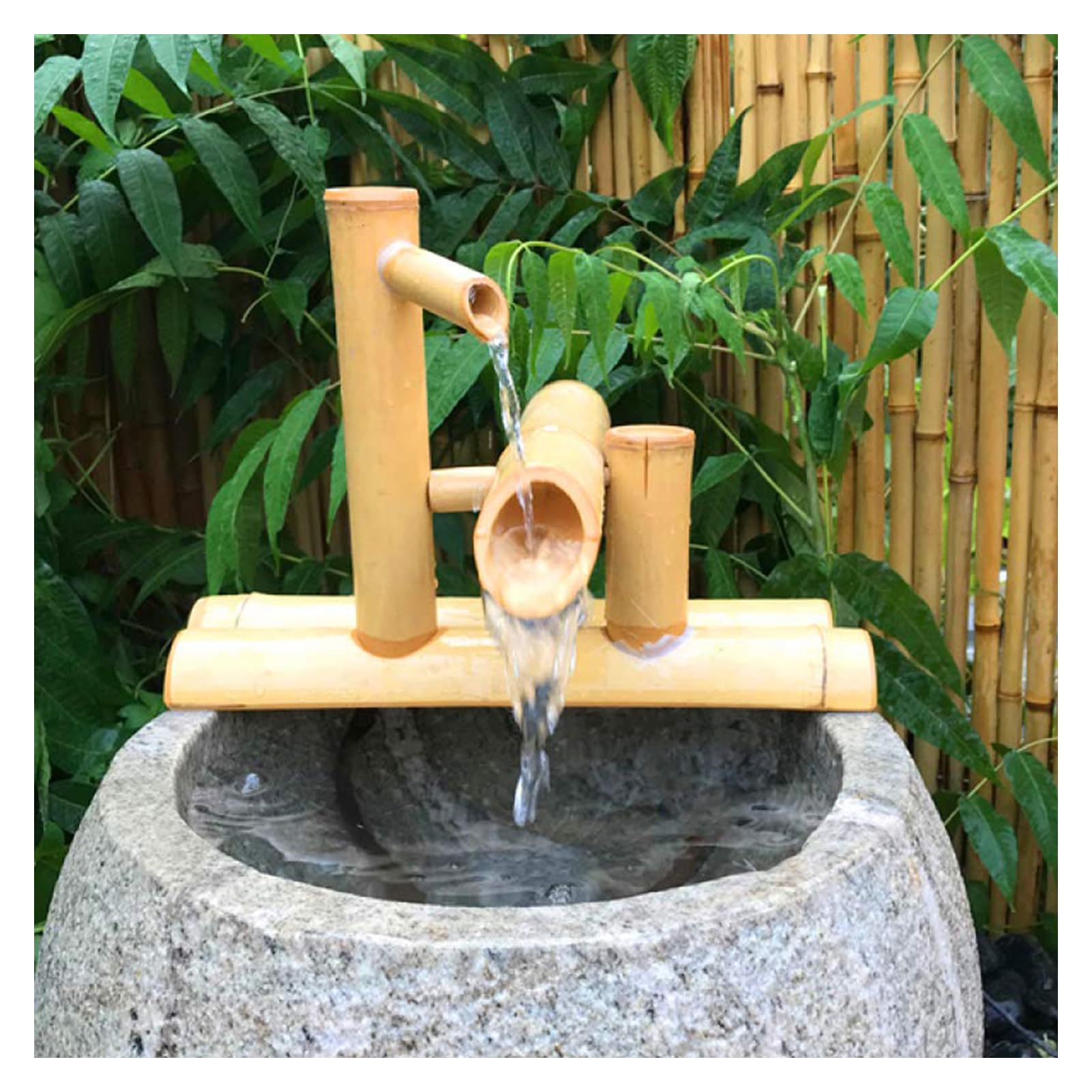 JTWWDM Bamboo Water Feature Rocking Landscape, Garden Decoration with Pump, Cascading Tiered Water Fountain Waterfall, 100% Handmade, Waterscape Decorate