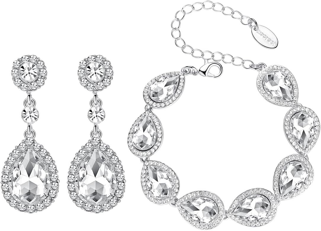 Sponsored Ad - Flower Teardrop Earring and Bracelets Silver/Gold/Champagne Bridal Jewelry Sets for Women
