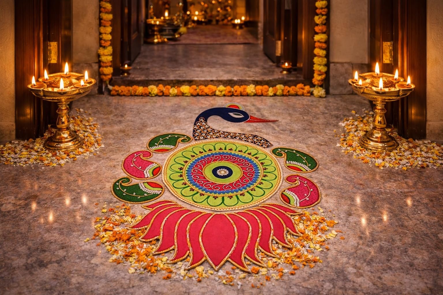 Daedal crafters Rangoli for Diwali Decoration, Multicolor Rangoli Patch, Artificial Rangoli for Pooja Decoration Items, Rangoli for Festival Home & Door Décor (16x22)