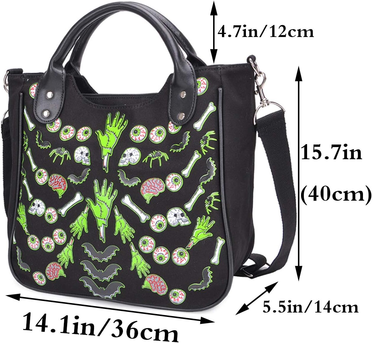 Women Punk Rivet Handbag Purse Canvas Tote Shoulder Crossbody Bag Large Capacity Satchel Black