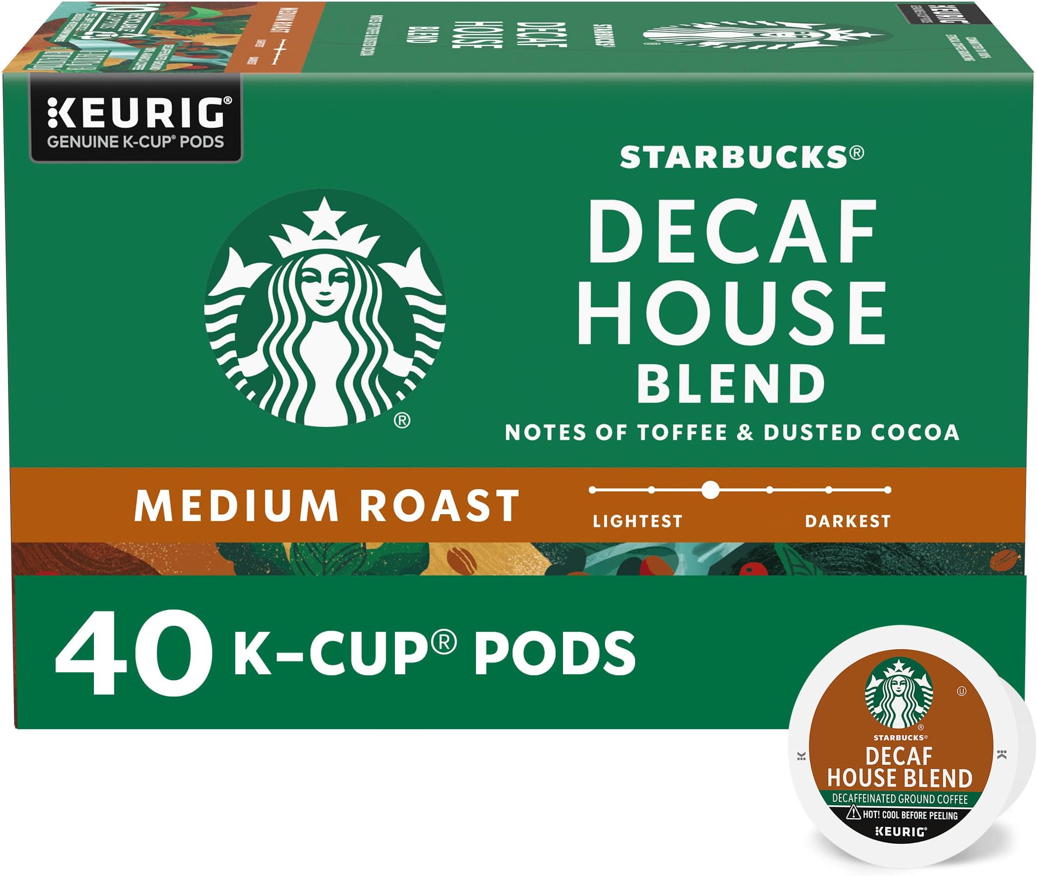 K-Cup Coffee Pods, Medium Roast Hot or Iced Coffee, Decaf House Blend, 40 Keurig Pods