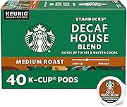 Starbucks K-Cup Coffee Pods, Medium Roast Hot or Iced Coffee, Decaf House Blend, 40 Keurig Pods