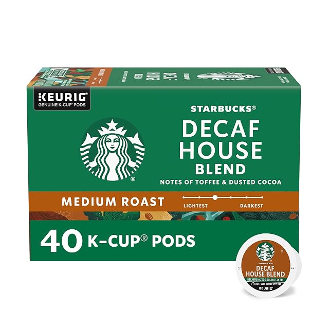 Starbucks K-Cup Coffee Pods Medium Roast Hot or Iced Coffee Decaf House Blend 40 Keurig Pods