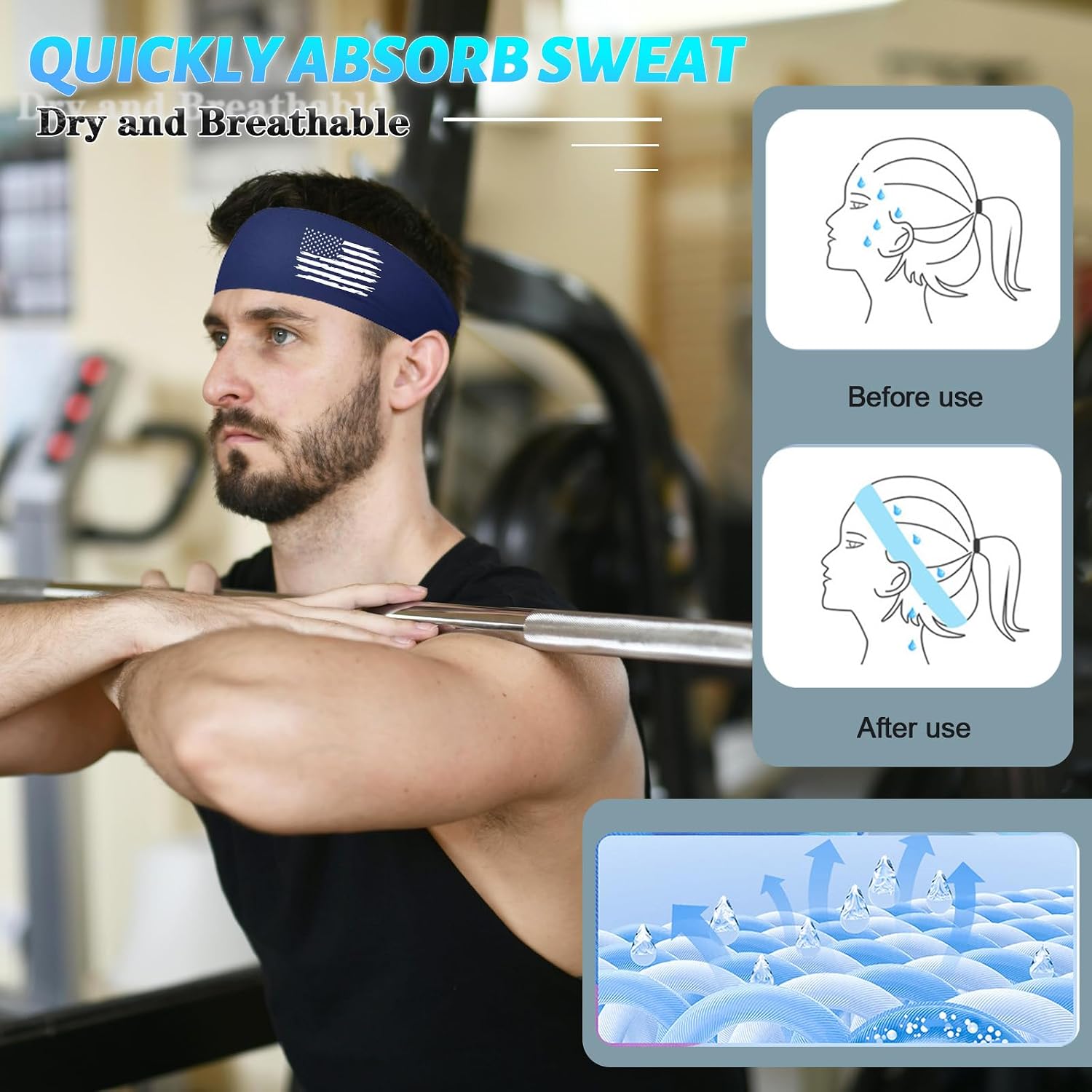 3 PCS Sweat Bands Headbands Men Headbands for Men Women Sports Sweatbands Workout Cooling Headband Mens