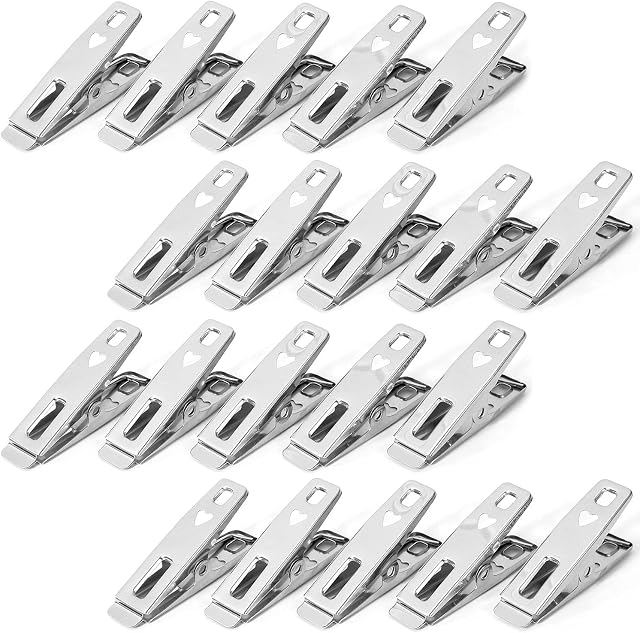 Vinsani ® Laundry Clothes Pegs Stainless Steel Spring-Loaded Metal Clip Strong Grip and Windproof Laundry Pegs Quality Non-Slip Clothes Pins for Home and Garden Pack of 20