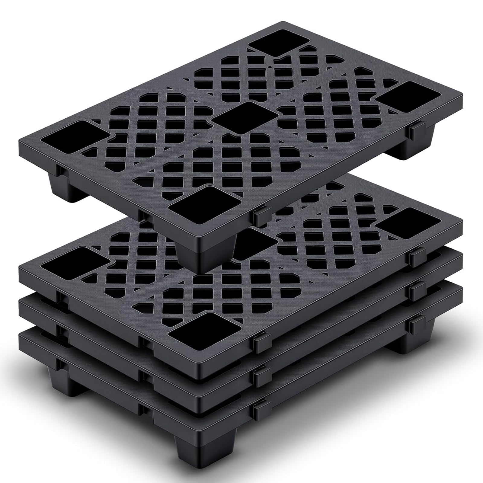 4pcs Pallet in Plastica Nero,Bancali Incastro Impermeabile Magazzino, per supermercati, garage e magazzini, 50x30x10 cm