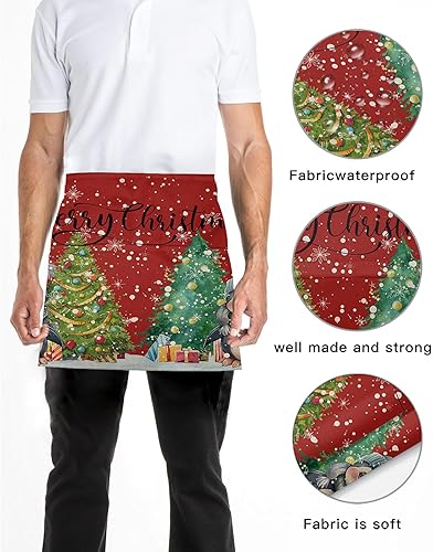 Miniatura 5 de Lsrtoss Delantales de servidor de Halloween con 3 bolsillos, delantal de cintura color naranja, calabaza, blanco, fantasma, negro, impermeable,