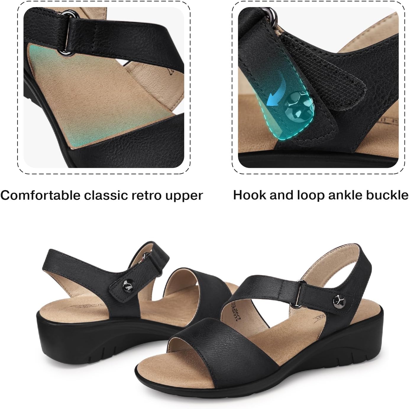 SHIBEVER Women's Low Wedge Heel Sandals Dressy Summer Comfortable Ankle Strap Sandals Open Toe Causal Platform Shoes - Image 4