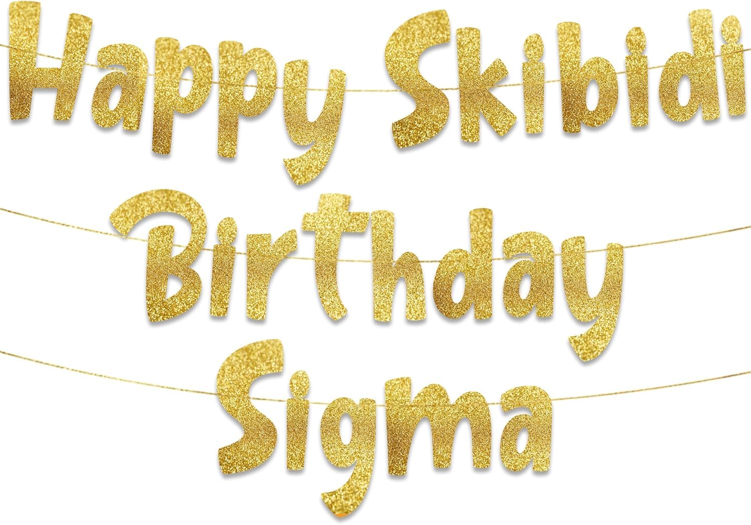 Happy Skibidi Birthday Sigma Gold Glitter Banner - Gen Z Slag - Funny Zoomer Birthday Decorations, Favors, Supplies, Ideas and Gifts