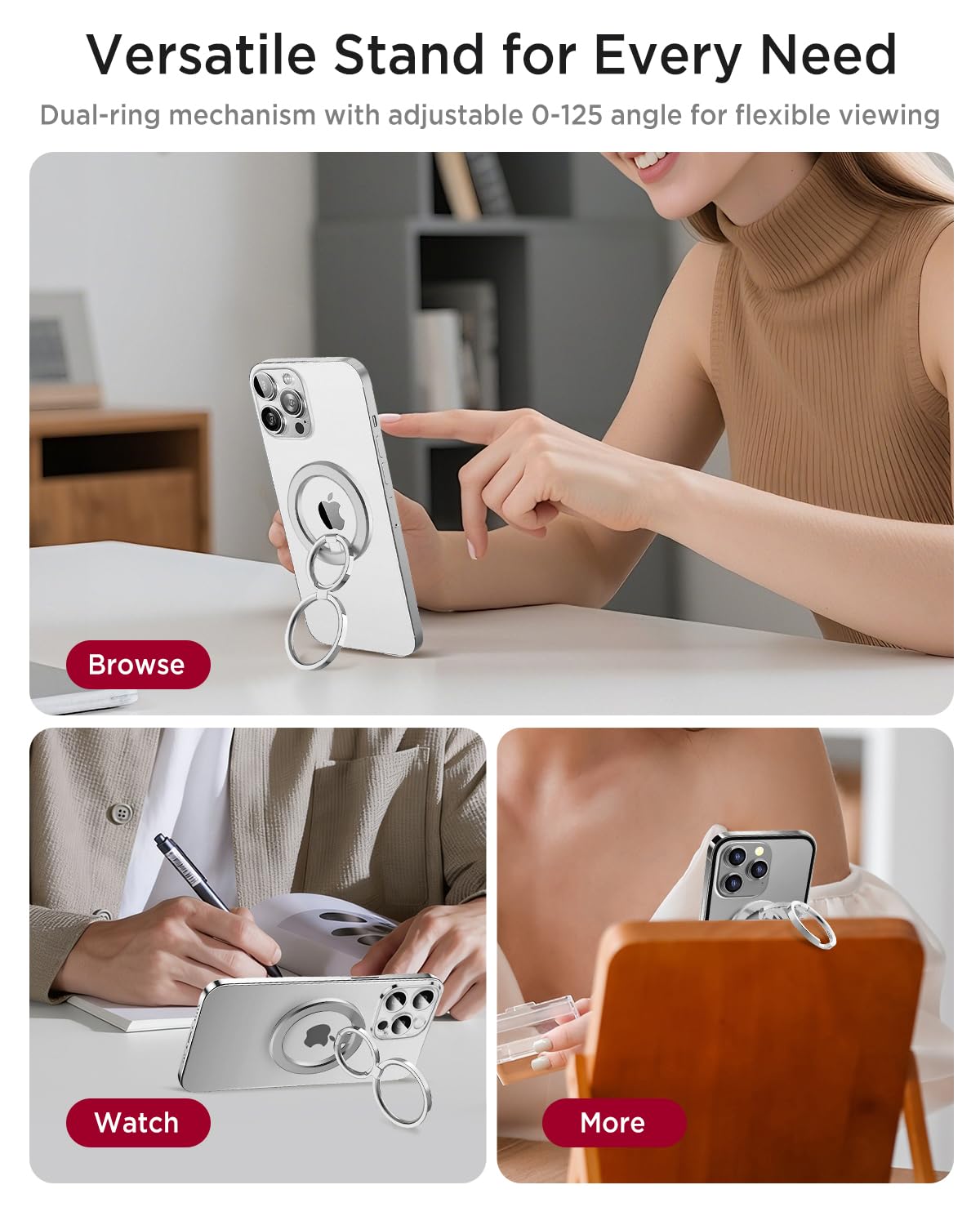 Miimall Anello Mag-safe Compatibile con iPhone 17/16/15/Pro Max/Pro, Anello Magnetico Doppio Lato, Cavalletto Resistente in Lega di Zinco, Durable Mag Safe Ring per iPhone 17 16 15 14 13 12, Argento
