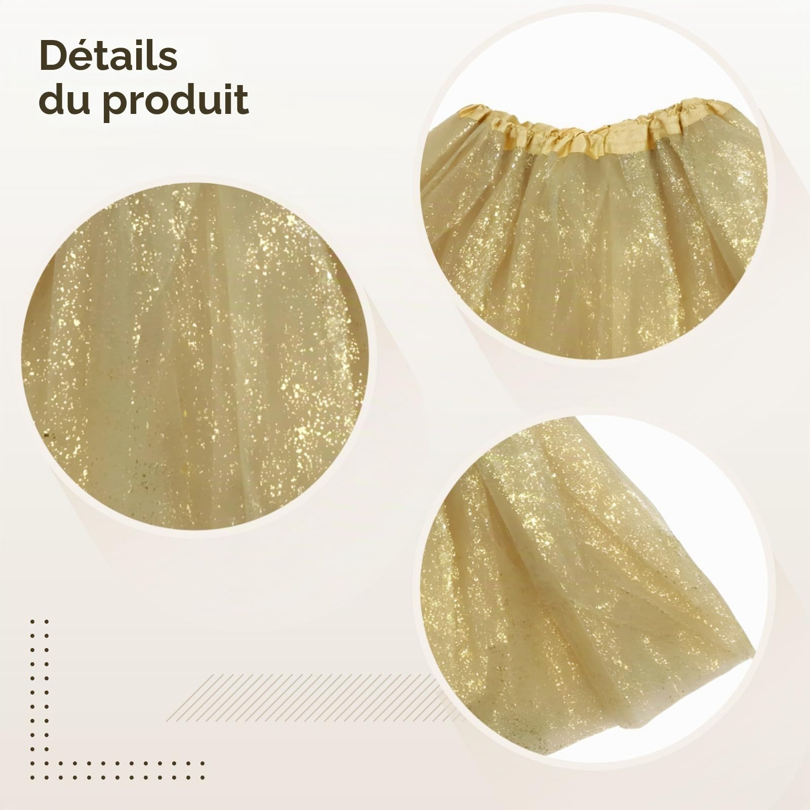 Jupe tutu dorée scintillante pour enfants, jupe de danse princesse avec taille élastique, convient aux enfants de 3 à 8 ans