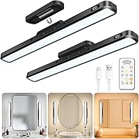 WILLED 3W Rechargeable Magnetic Vanity Mirror Lights with Remote, Battery Display, 3 Color Temps & 5 Brightness - 2 Pack for Makeup